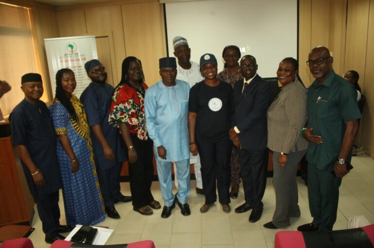From (L-R); Mr. Nweke J.H (OSGF), Mrs. Okoro Ijeoma (OSGF), Dr. Daniel Omofoman – Executive Director (AE2i), Mrs. Jaiyesimi Aderonke Director (OSGF), Mr. Joseph Oluwole Samuel Director (OSGF), Mr. Nasambo J.U (OSGF), Amb. Ojineme Enakeme – Speaker, Mrs. Ogbeide M.G (OSGF), Dr. Davidson Aminu – Speaker, Mrs. Garpiya C.H Deputy-Director (PRCM) and Mr. Chris Agiri – Speaker.