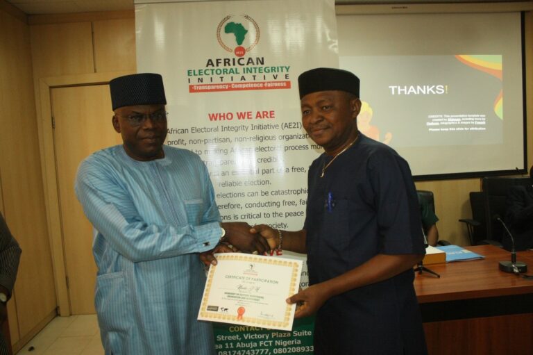 Presentation of Certificate of Participation to Mr. Nweke J.H