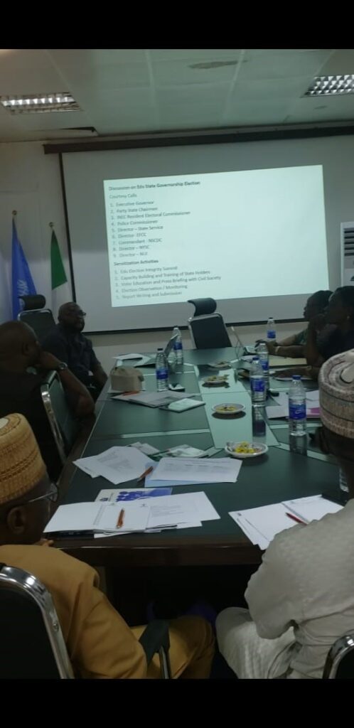 Members of the EIPA Secretariat discussing the forthcoming Edo State Governorship Election.